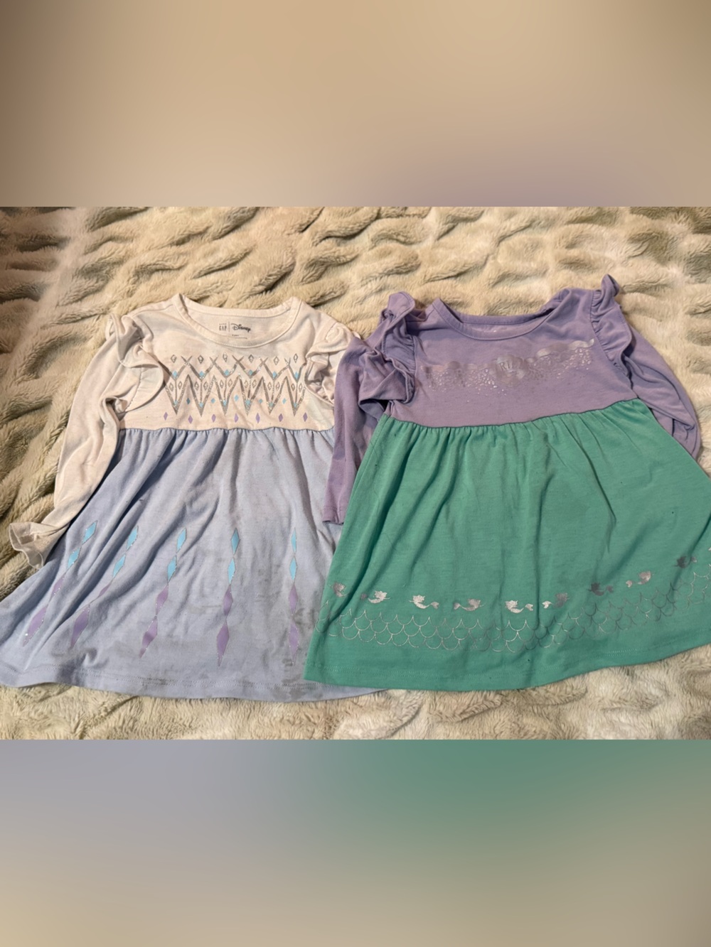 Gap Ariel and Elsa dresses (little mermaid/frozen). Some staining